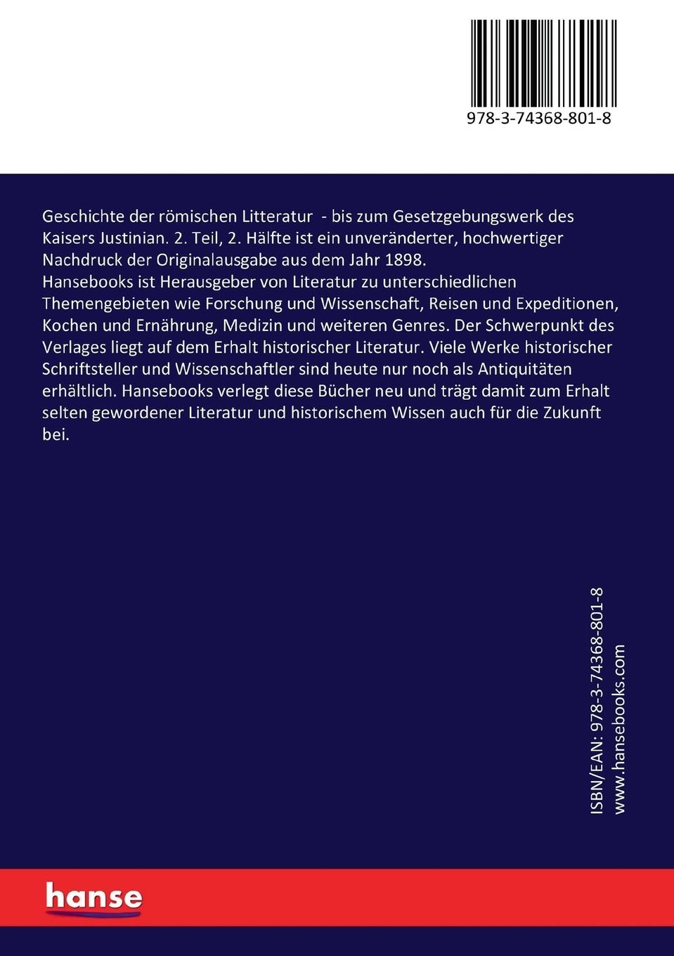 Rückseitencover Geschichte der römischen Litteratur