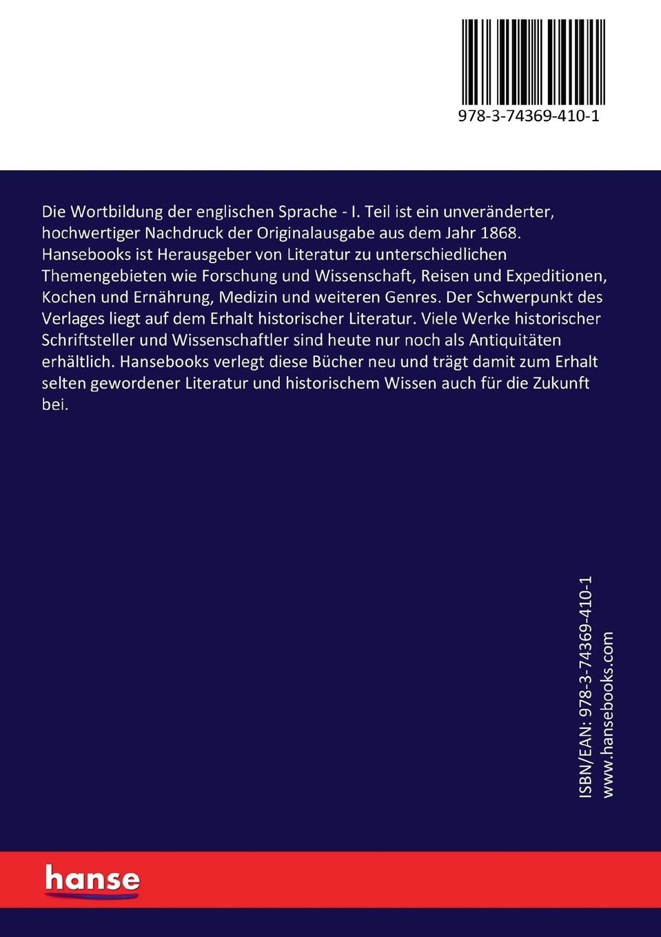 Rückseitencover Die Wortbildung der englischen Sprache