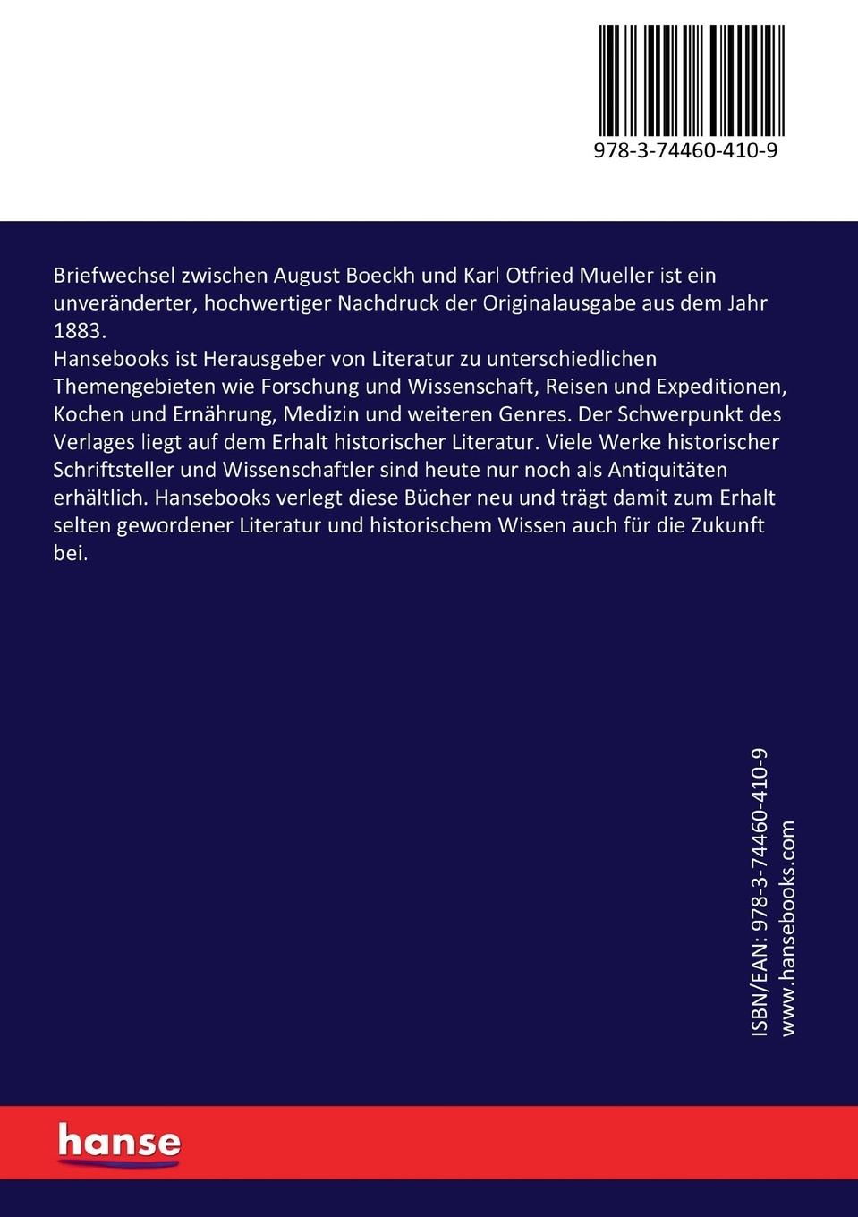 Rückseitencover Briefwechsel zwischen August Boeckh und Karl Otfried Mueller