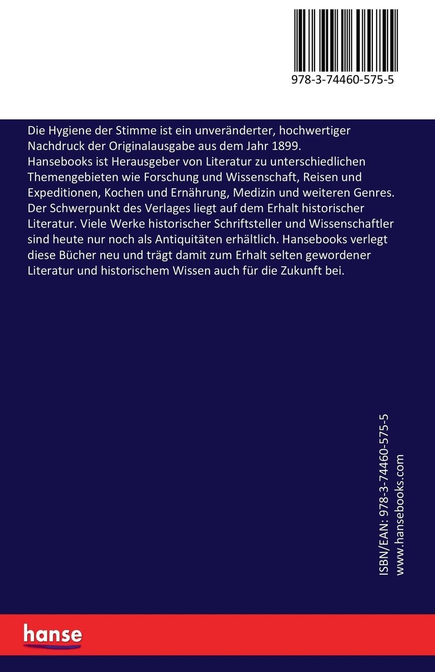 Rückseitencover Die Hygiene der Stimme