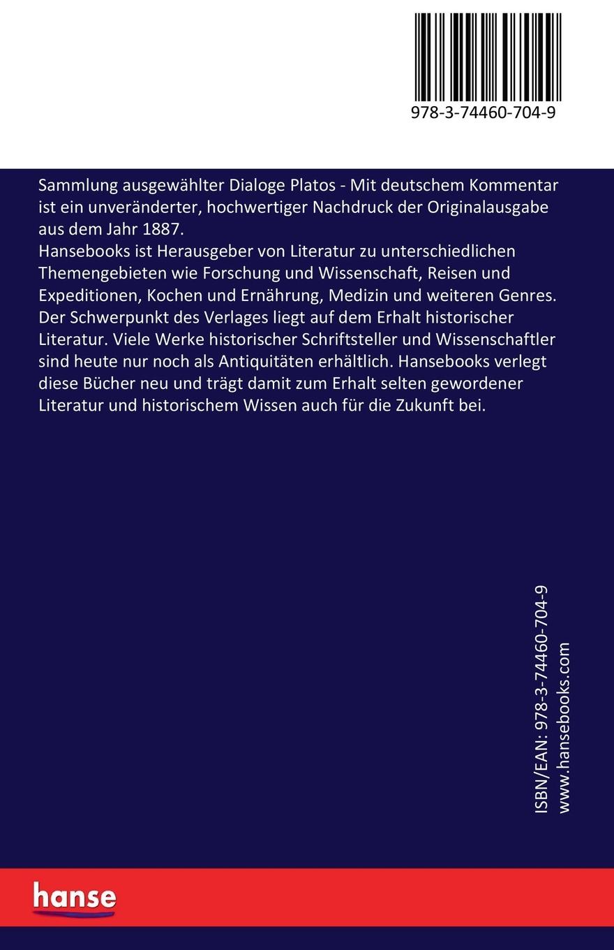 Rückseitencover Sammlung ausgewählter Dialoge Platos