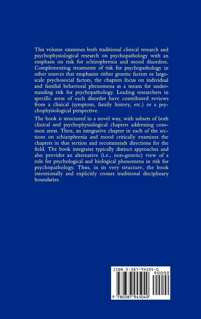 Rückseitencover The Behavioral High-Risk Paradigm in Psychopathology