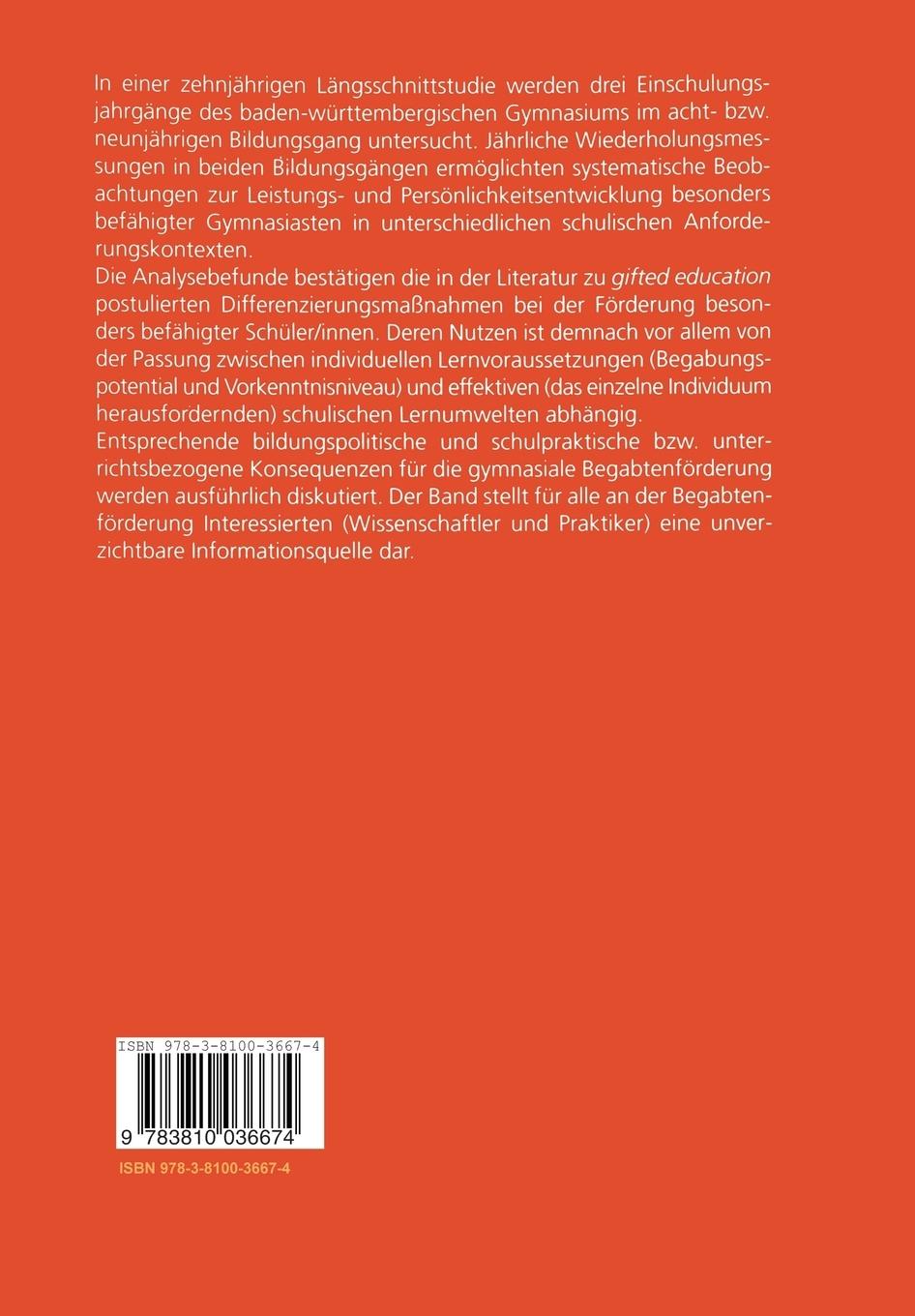 Rückseitencover Begabtenförderung im Gymnasium