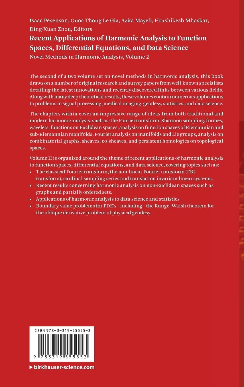 Rückseitencover Recent Applications of Harmonic Analysis to Function Spaces, Differential Equations, and Data Science