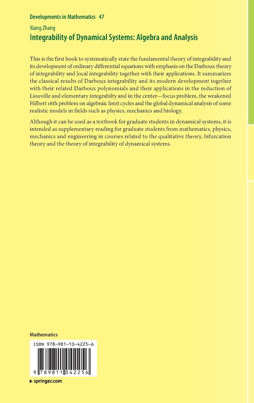 Rückseitencover Integrability of Dynamical Systems: Algebra and Analysis