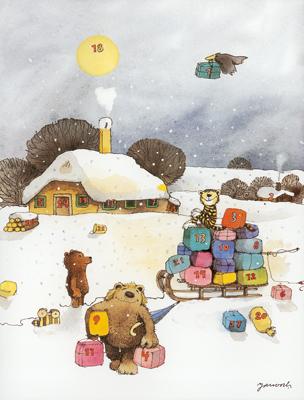 Vorderes Coverbild Janoschs Adventskalender "Schlittenfahrt"