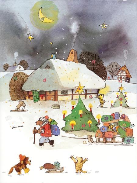Vorderes Coverbild Janoschs Adventskalender Weihnachtsschlitten