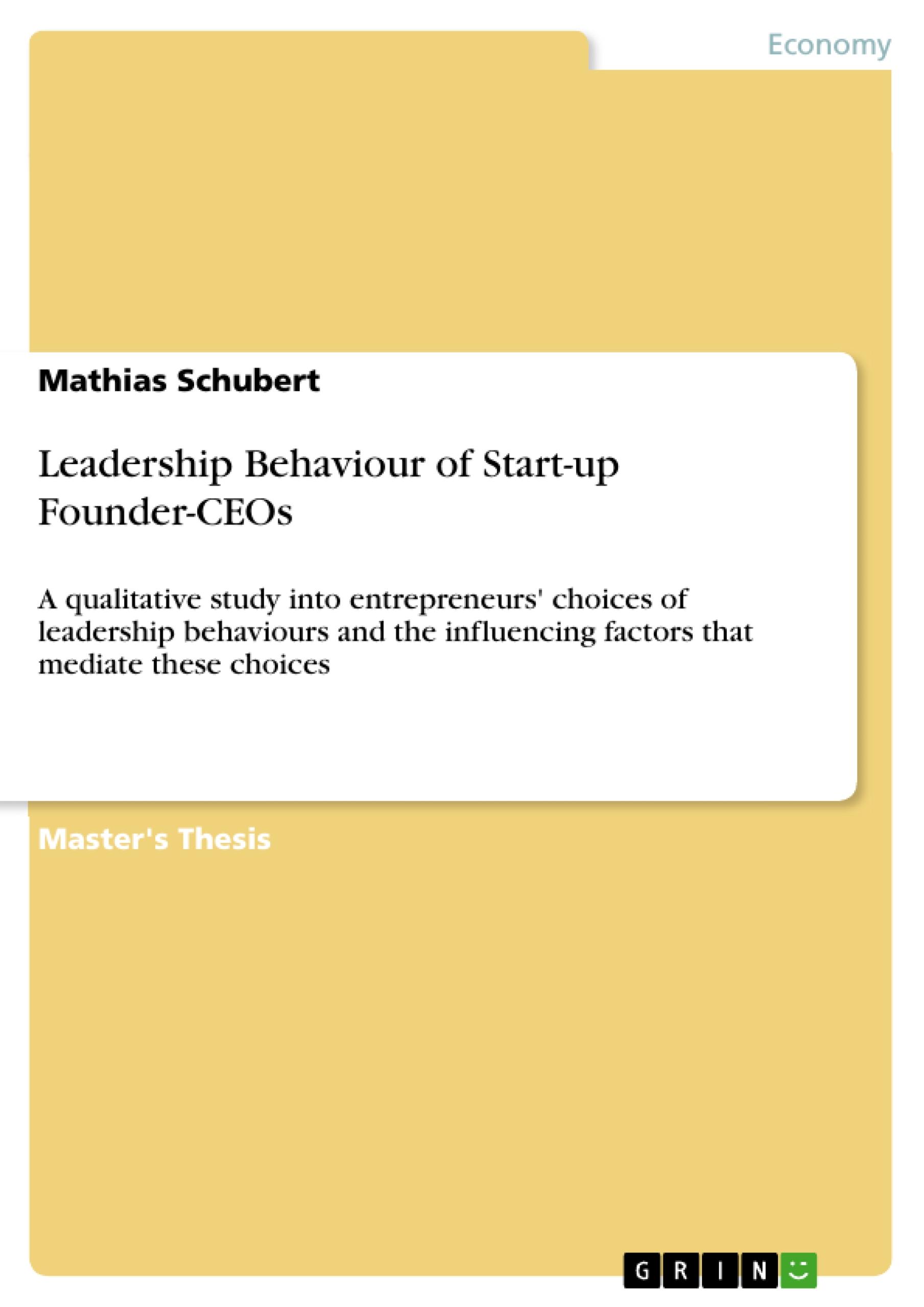 Vorderes Coverbild Leadership Behaviour of Start-up Founder-CEOs