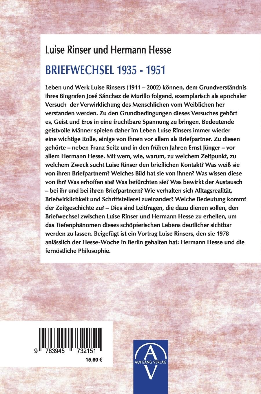 Rückseitencover Luise Rinser und Hermann Hesse, Briefwechsel 1935-1951