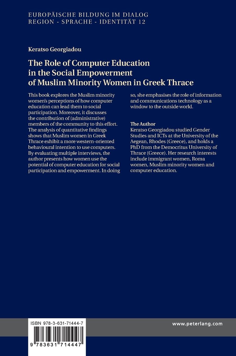 Rückseitencover The Role of Computer Education in the Social Empowerment of Muslim Minority Women in Greek Thrace