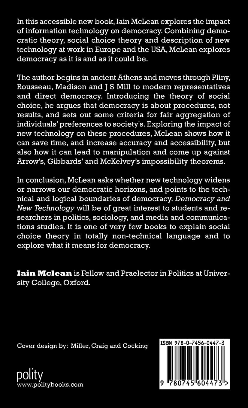 Rückseitencover Democracy and New Technology