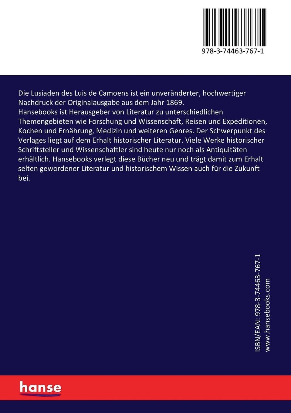 Rückseitencover Die Lusiaden des Luis de Camoens