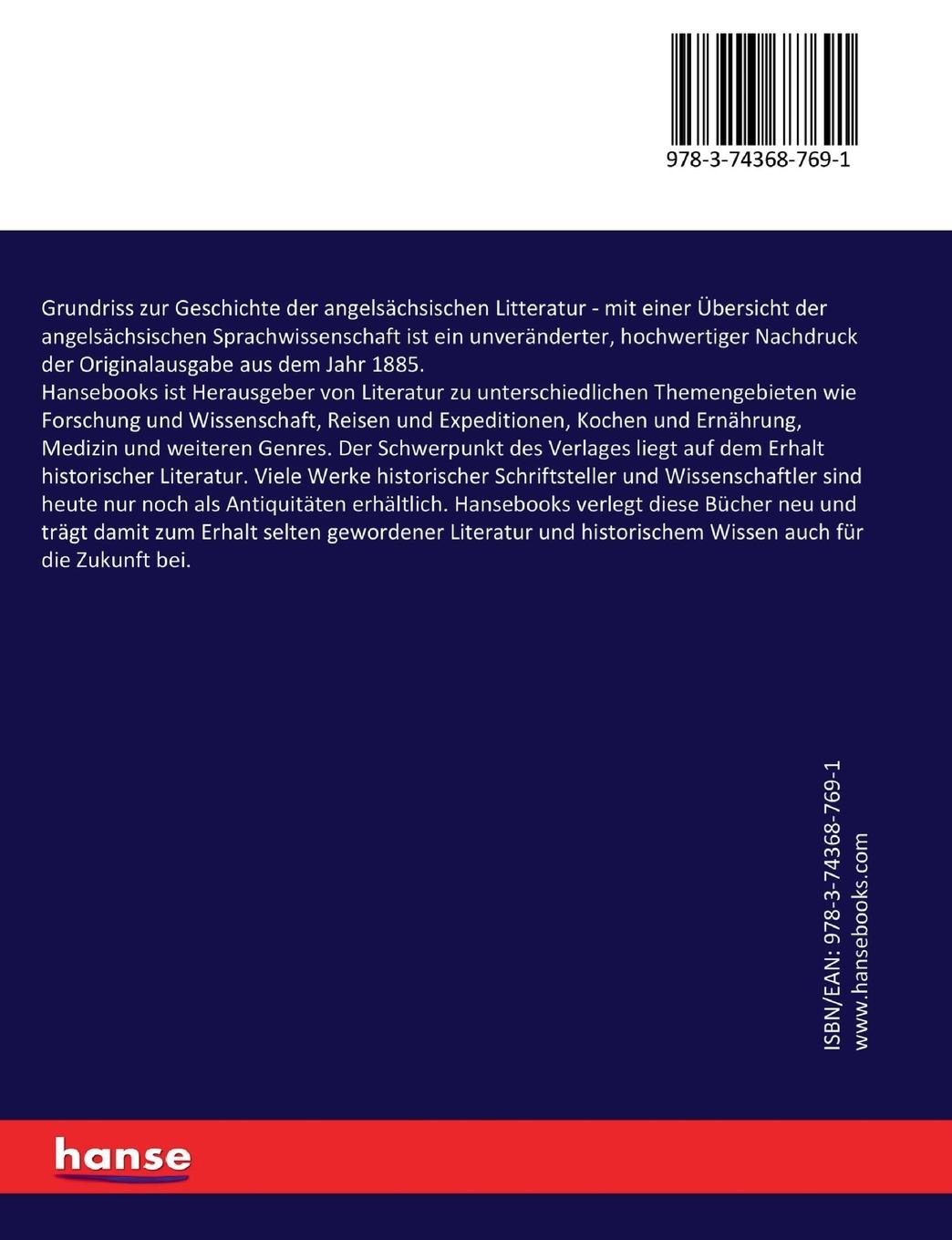 Rückseitencover Grundriss zur Geschichte der angelsächsischen Litteratur