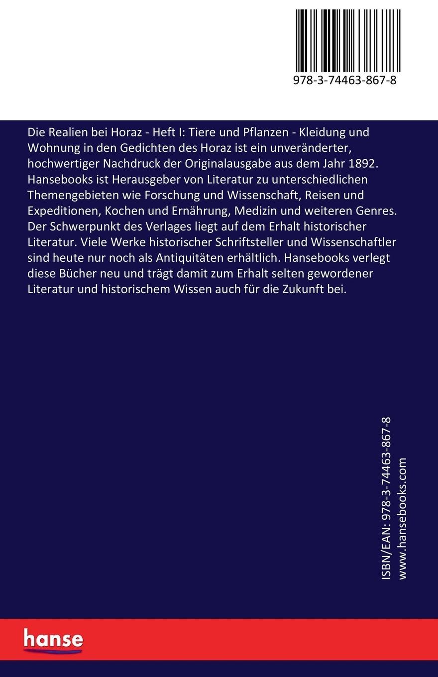 Rückseitencover Die Realien bei Horaz