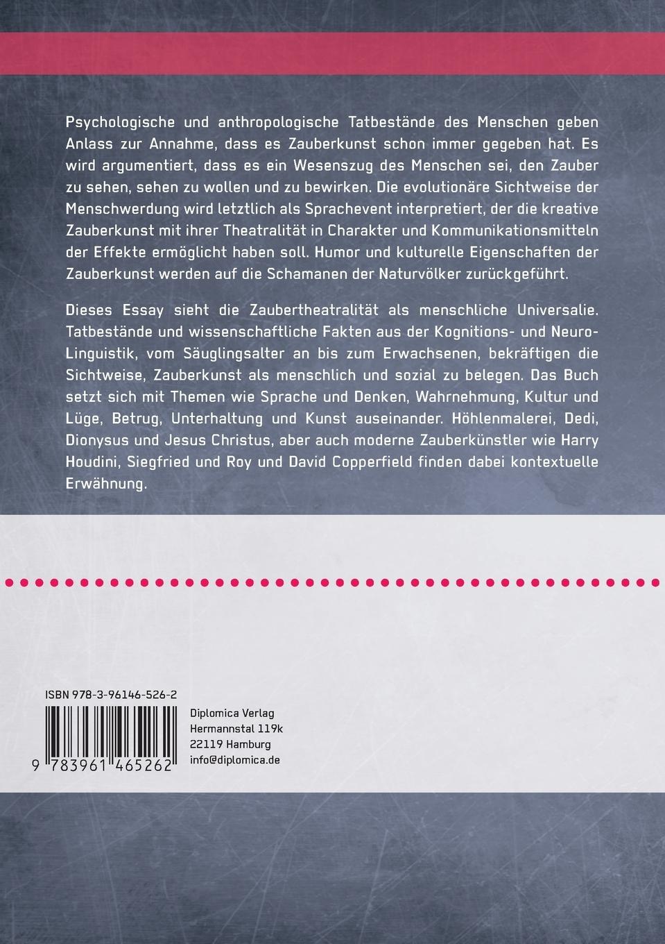Rückseitencover Theatralität der Zauberkunst. Ein Essay zur Praxis und Theorie der Zauberkunst