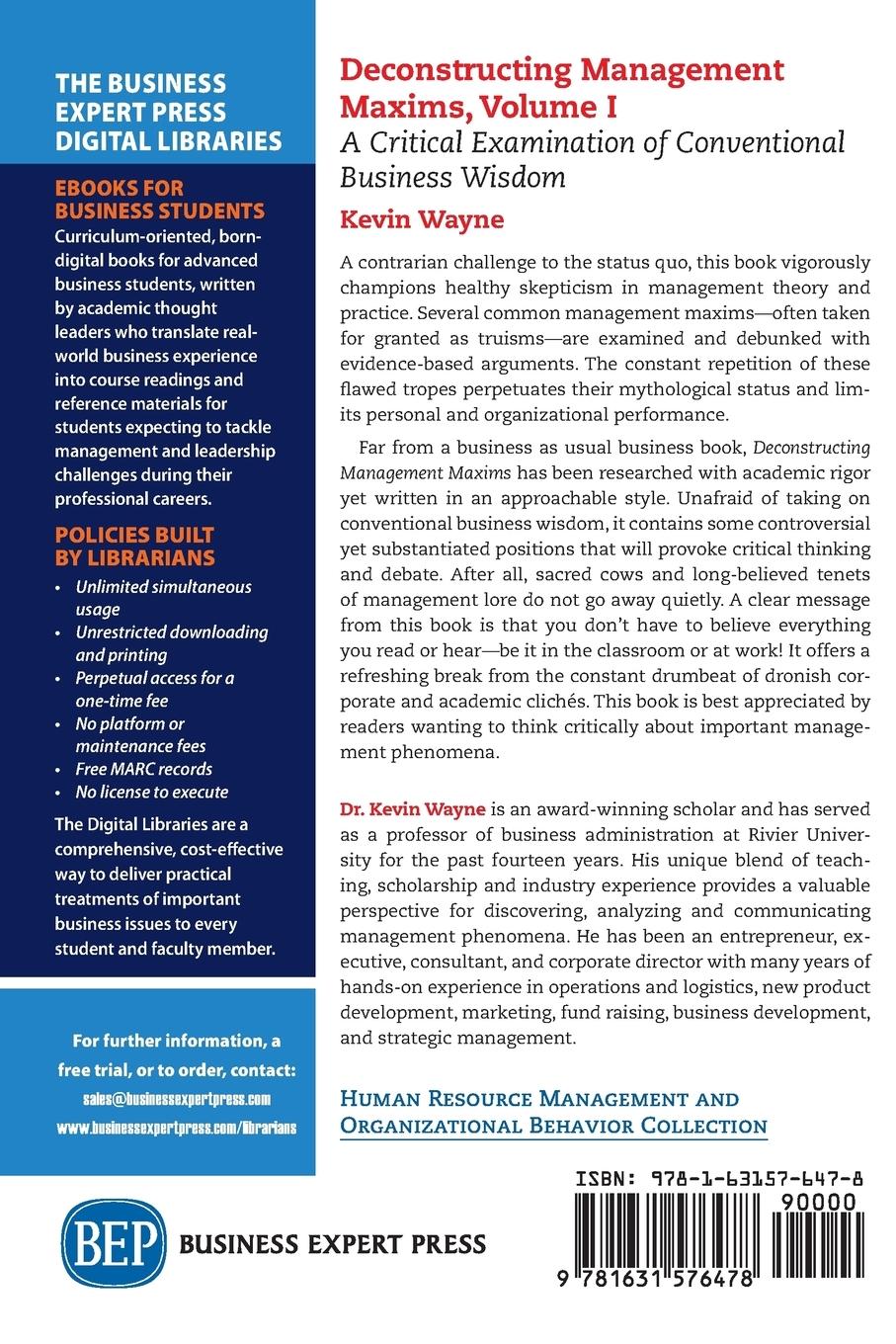 Rückseitencover Deconstructing Management Maxims, Volume I