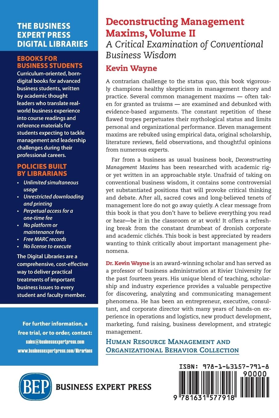 Rückseitencover Deconstructing Management Maxims, Volume II