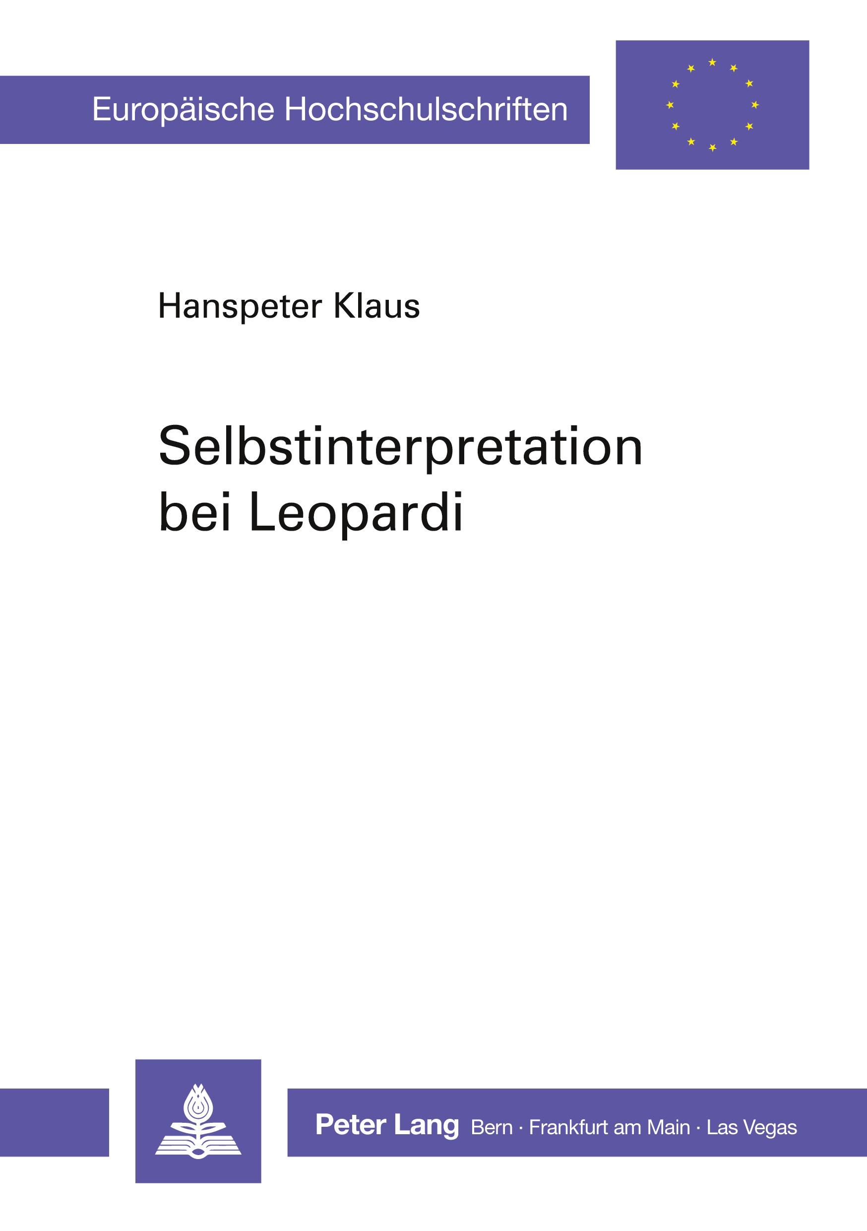 Vorderes Coverbild Selbstinterpretation bei Leopardi