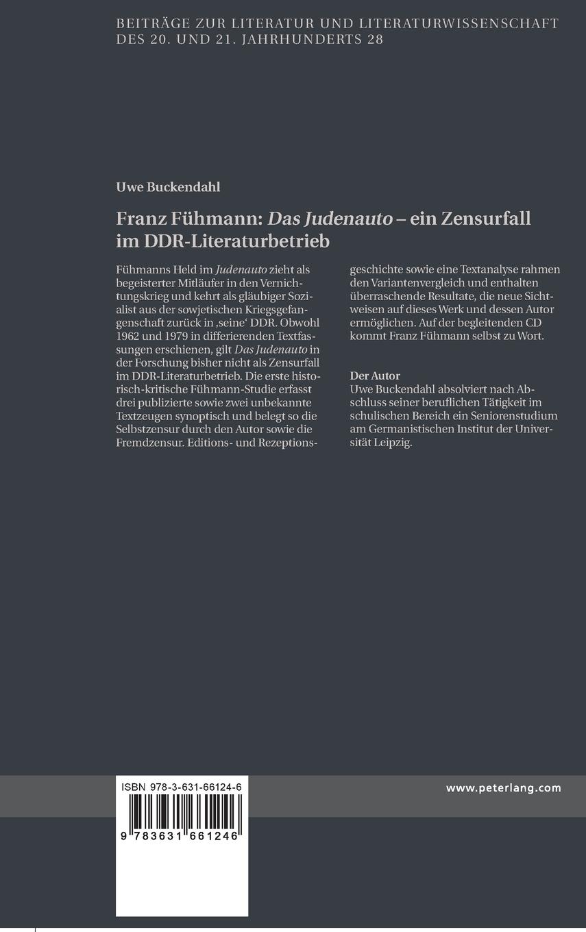 Rückseitencover Franz Fühmann: 'Das Judenauto' - ein Zensurfall im DDR-Literaturbetrieb