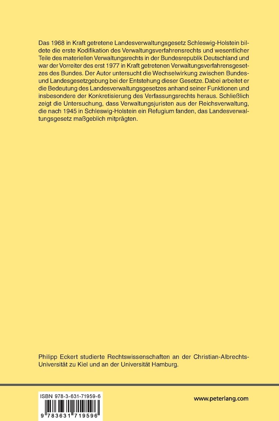 Rückseitencover Entstehung und Bedeutung des Landesverwaltungsgesetzes Schleswig-Holstein