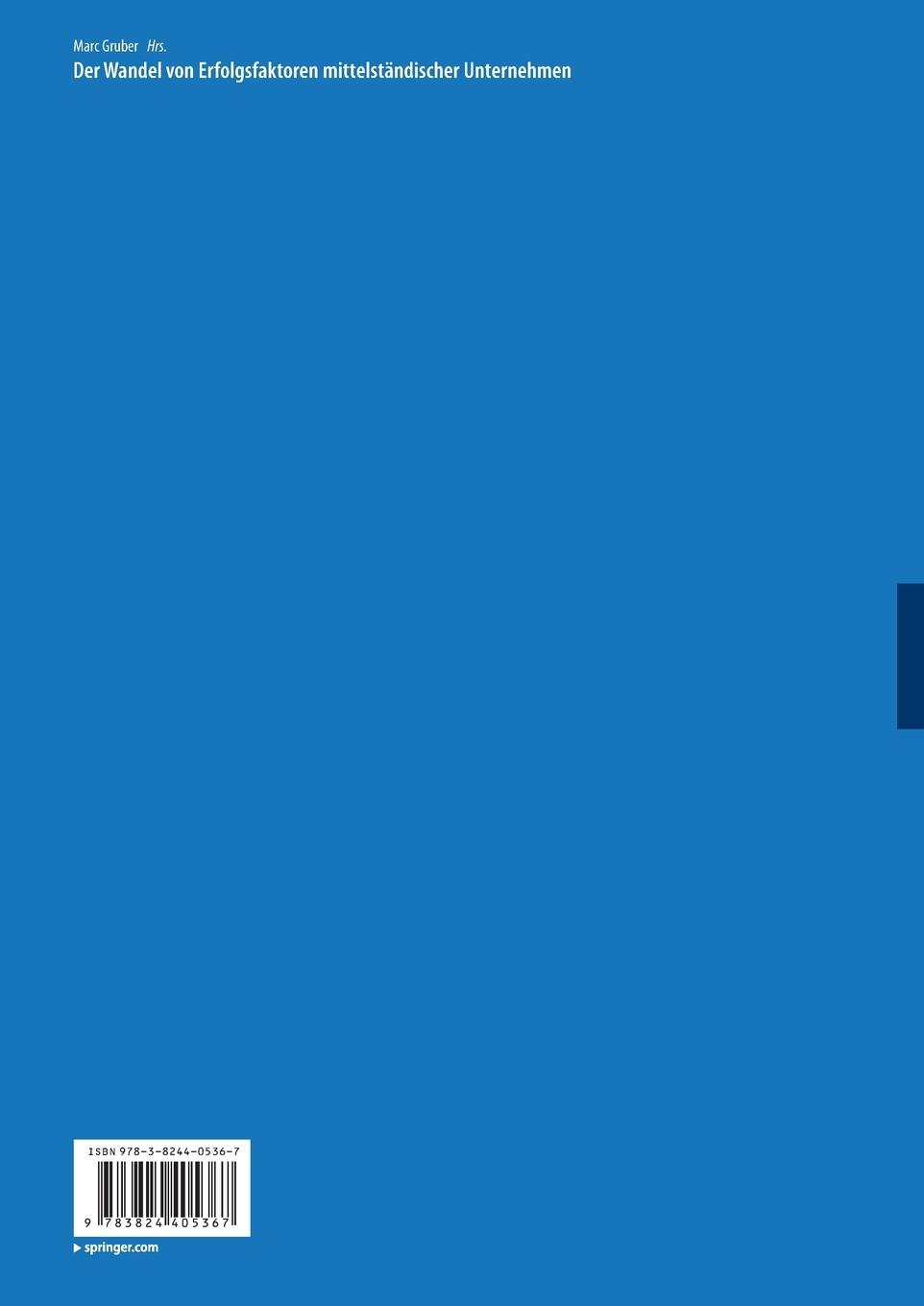 Rückseitencover Erfolgsfaktoren des Wirtschaftens von KMU im Zeitablauf dargestellt an Beispielen aus der deutschen Nahrungs- und Genussmittelindustrie