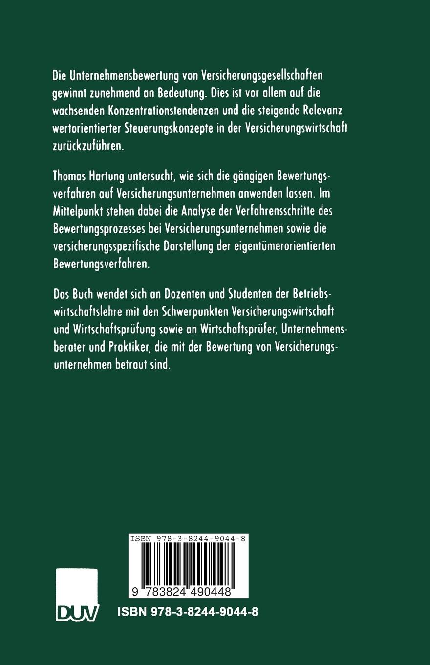 Rückseitencover Unternehmensbewertung von Versicherungsgesellschaften