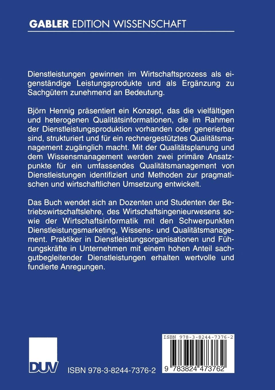 Rückseitencover Prozessorientiertes Qualitätsmanagement von Dienstleistungen