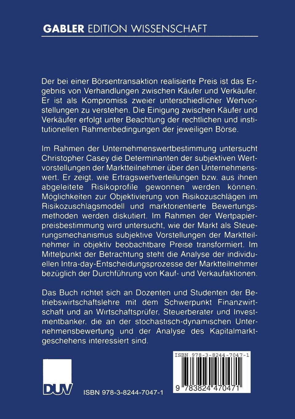 Rückseitencover Unternehmensbewertung und Marktpreisfindung