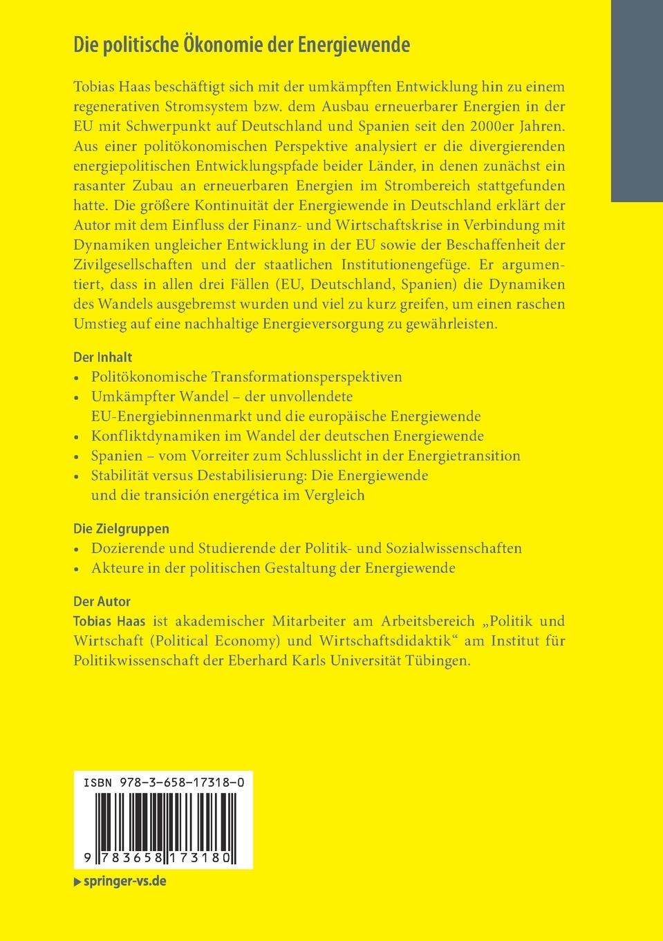 Rückseitencover Die politische Ökonomie der Energiewende