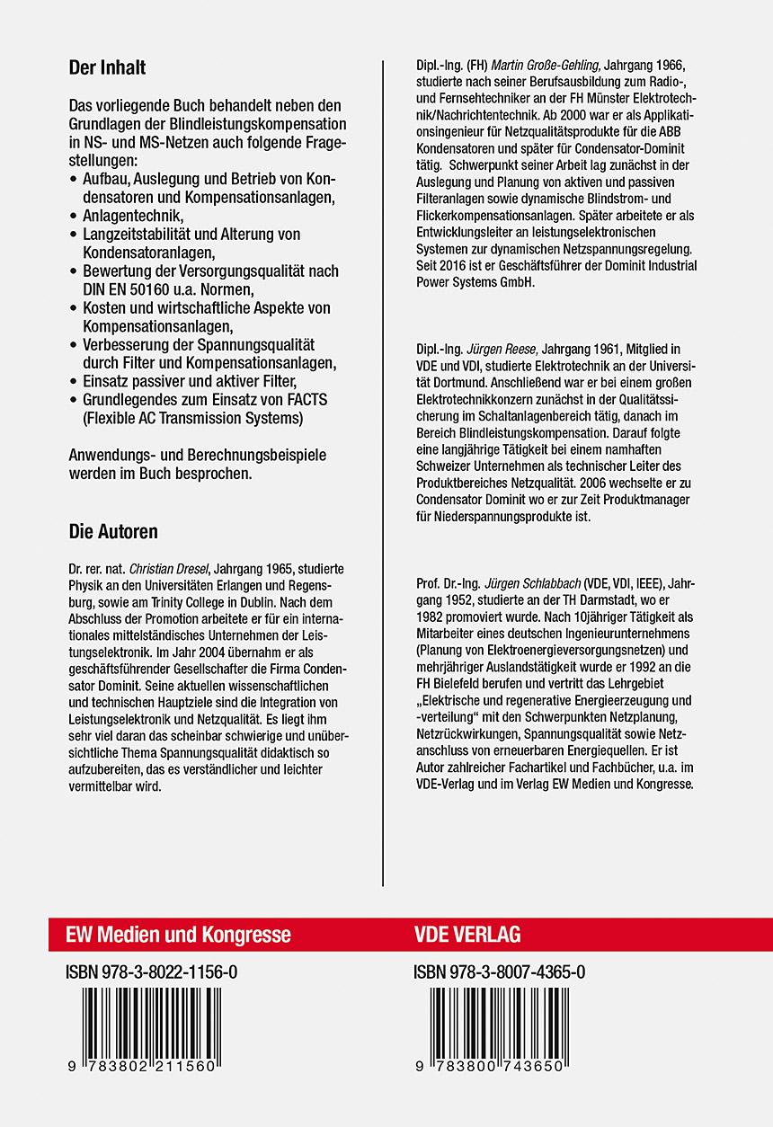 Rückseitencover Blindleistungskompensation und Energieversorgungsqualität