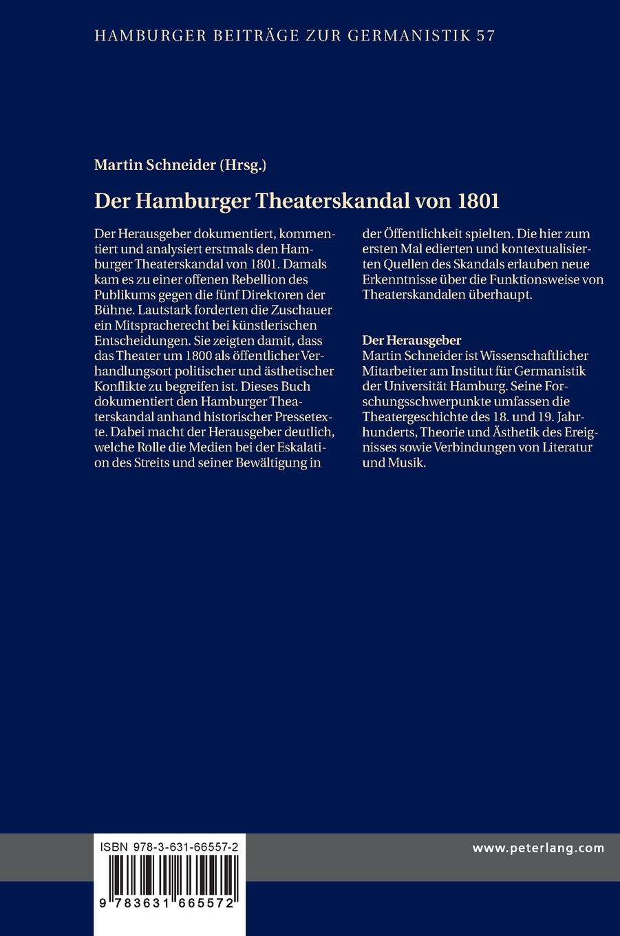 Rückseitencover Der Hamburger Theaterskandal von 1801