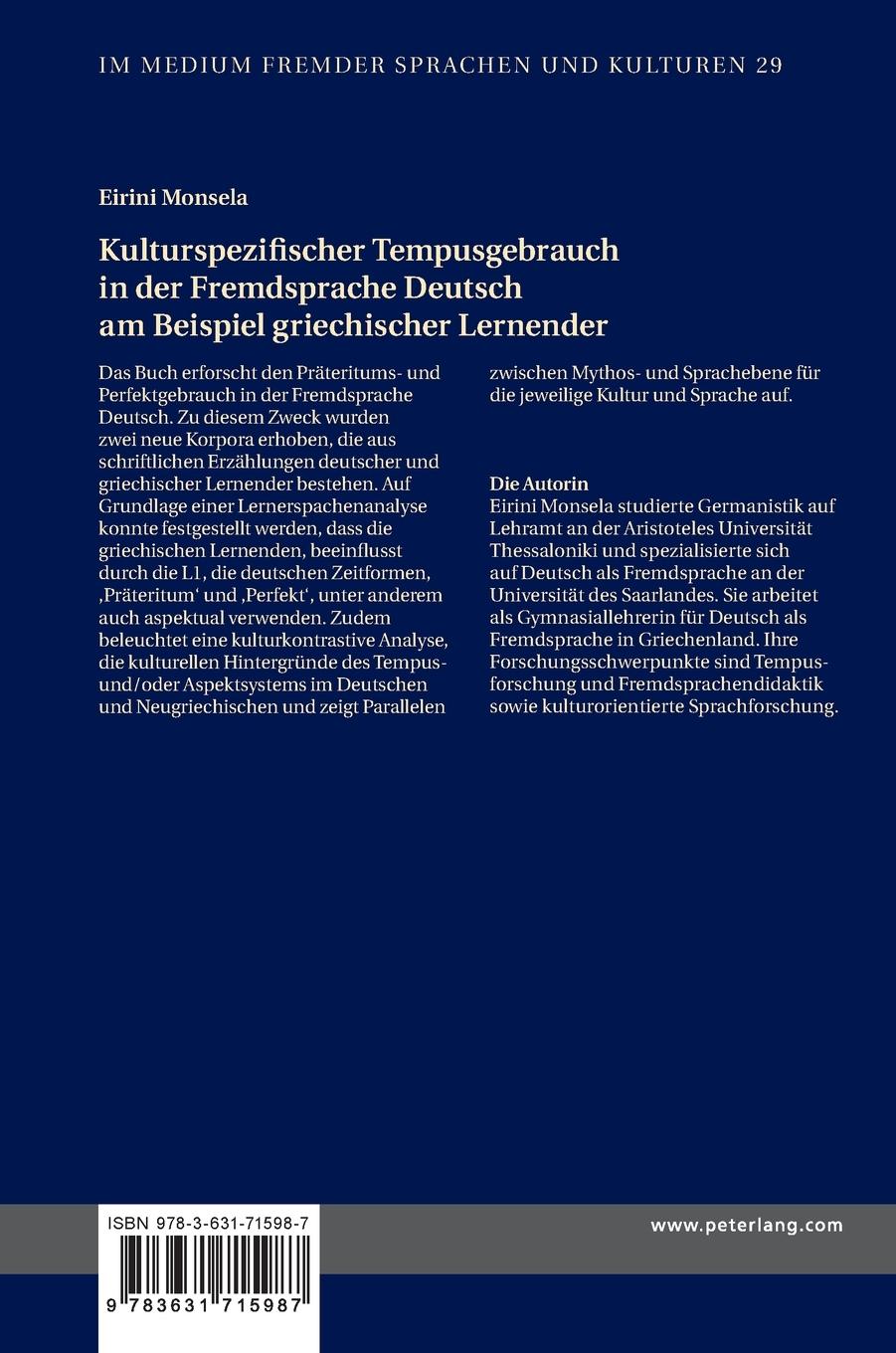 Rückseitencover Kulturspezifischer Tempusgebrauch in der Fremdsprache Deutsch am Beispiel griechischer Lernender