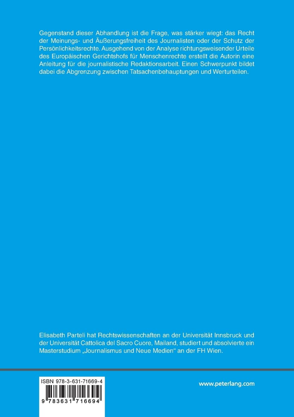 Rückseitencover Pressefreiheit und Persönlichkeitsschutz