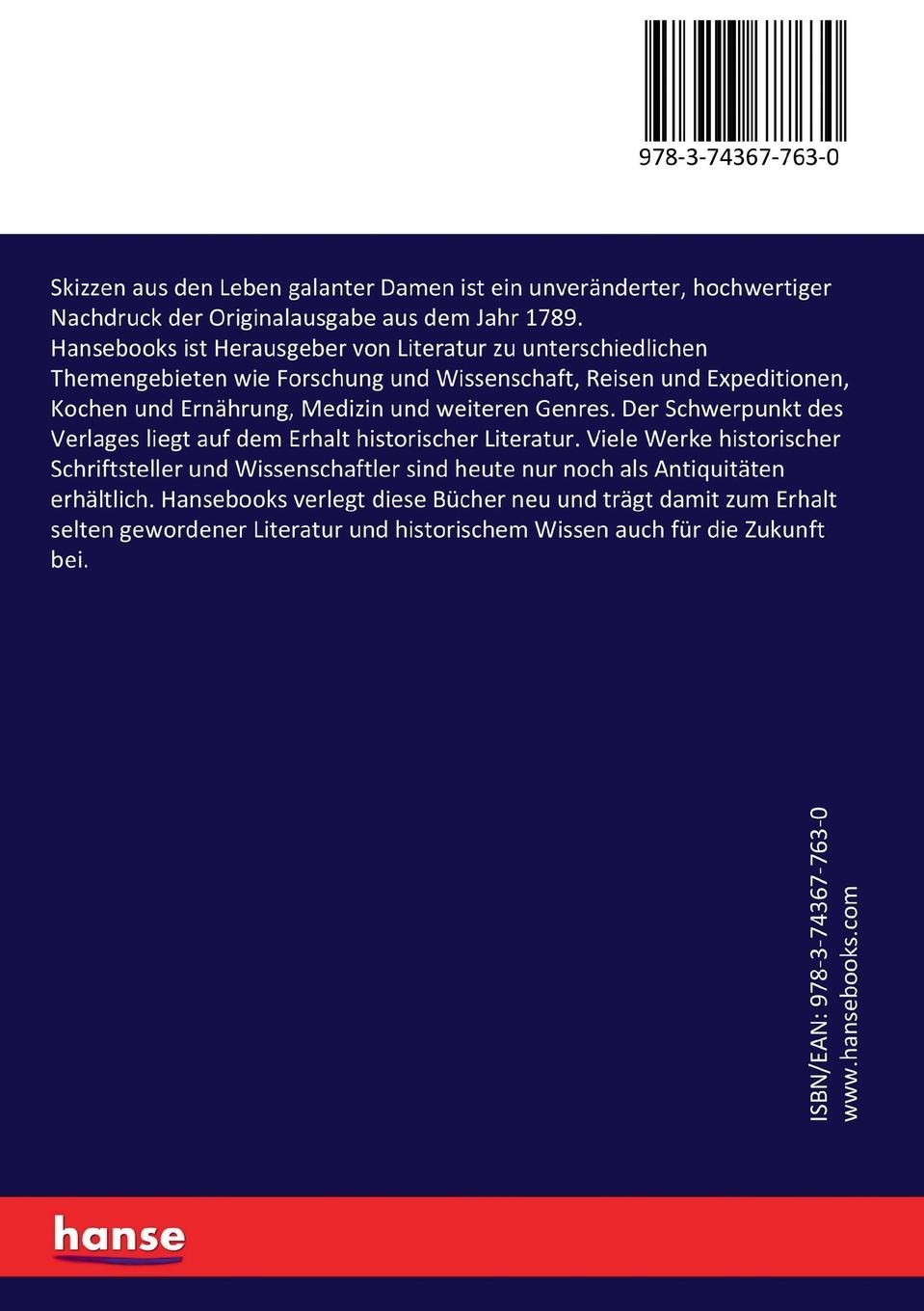 Rückseitencover Skizzen aus den Leben galanter Damen