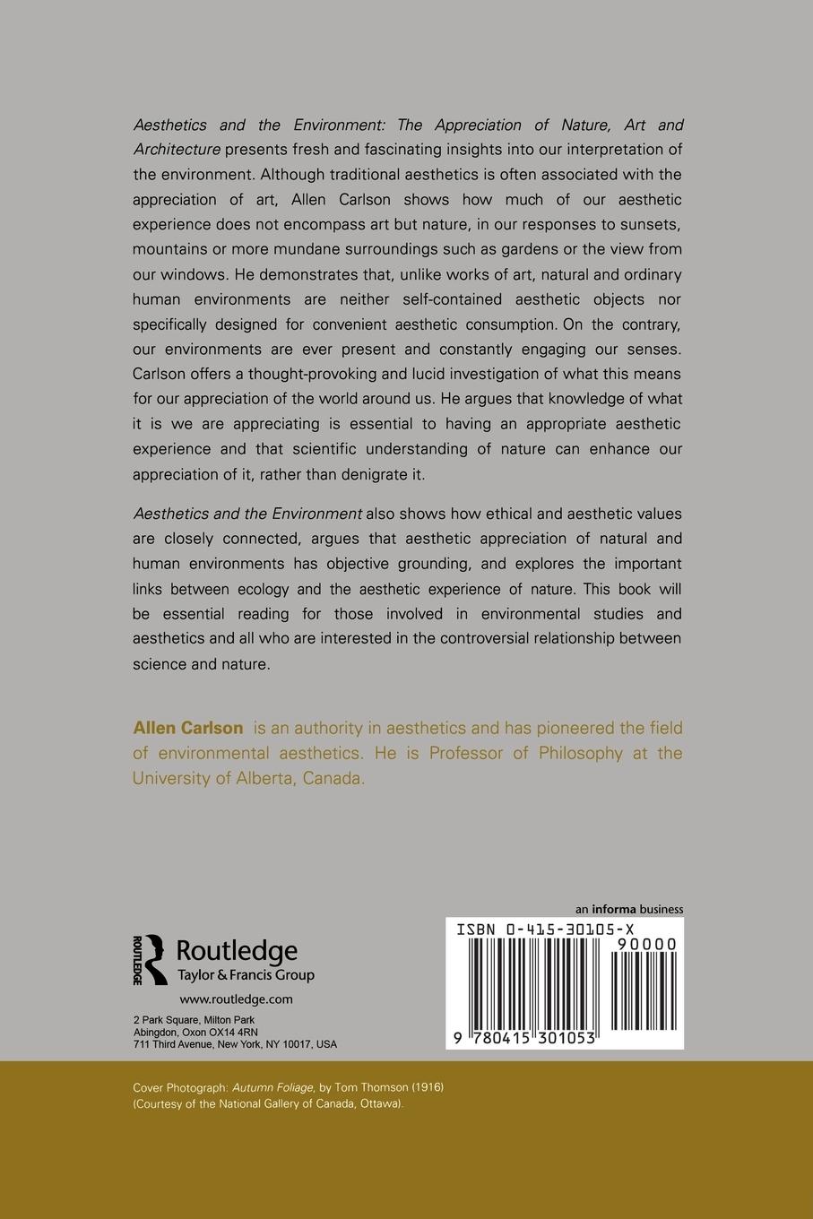 Rückseitencover Aesthetics and the Environment