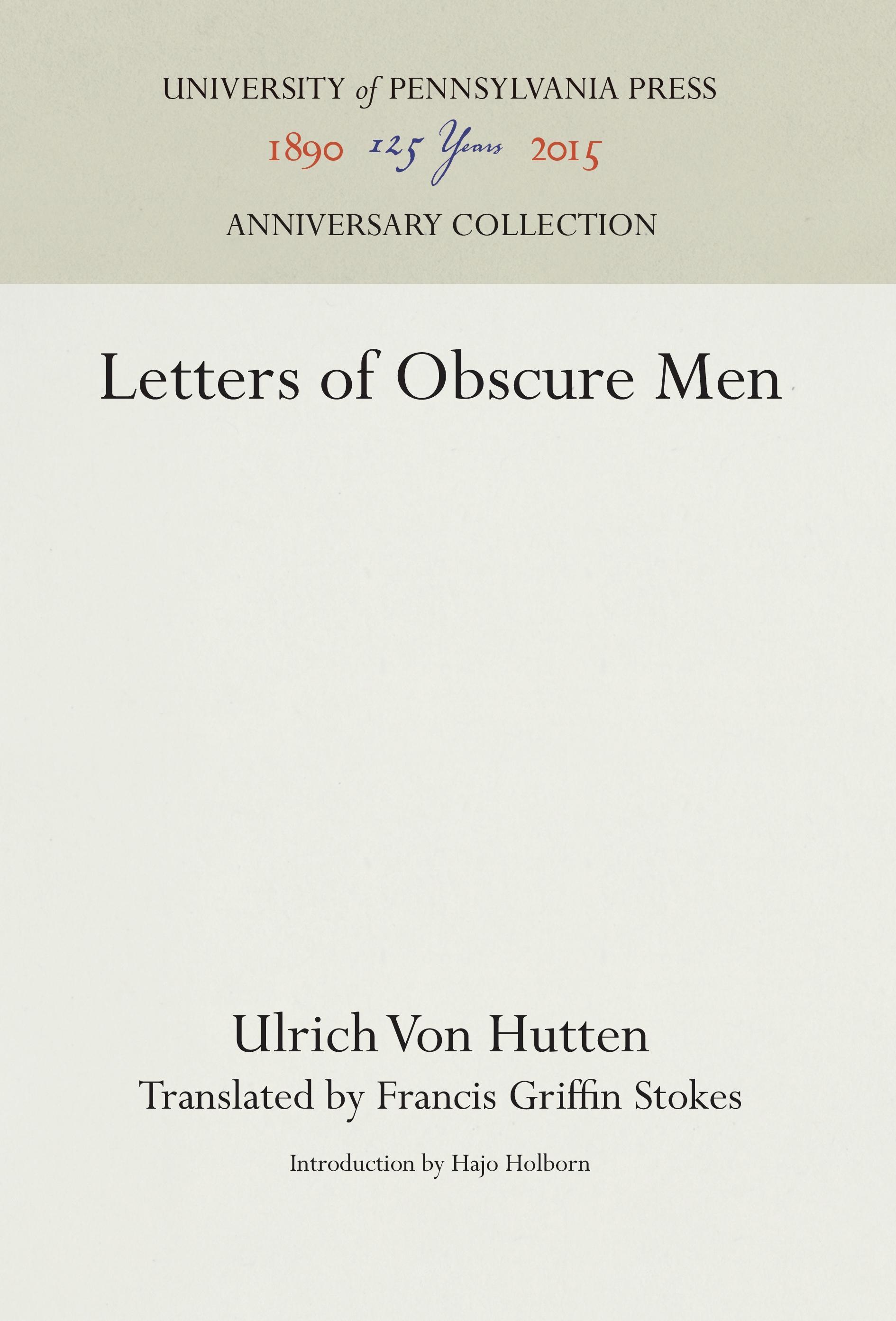 Vorderes Coverbild Letters of Obscure Men