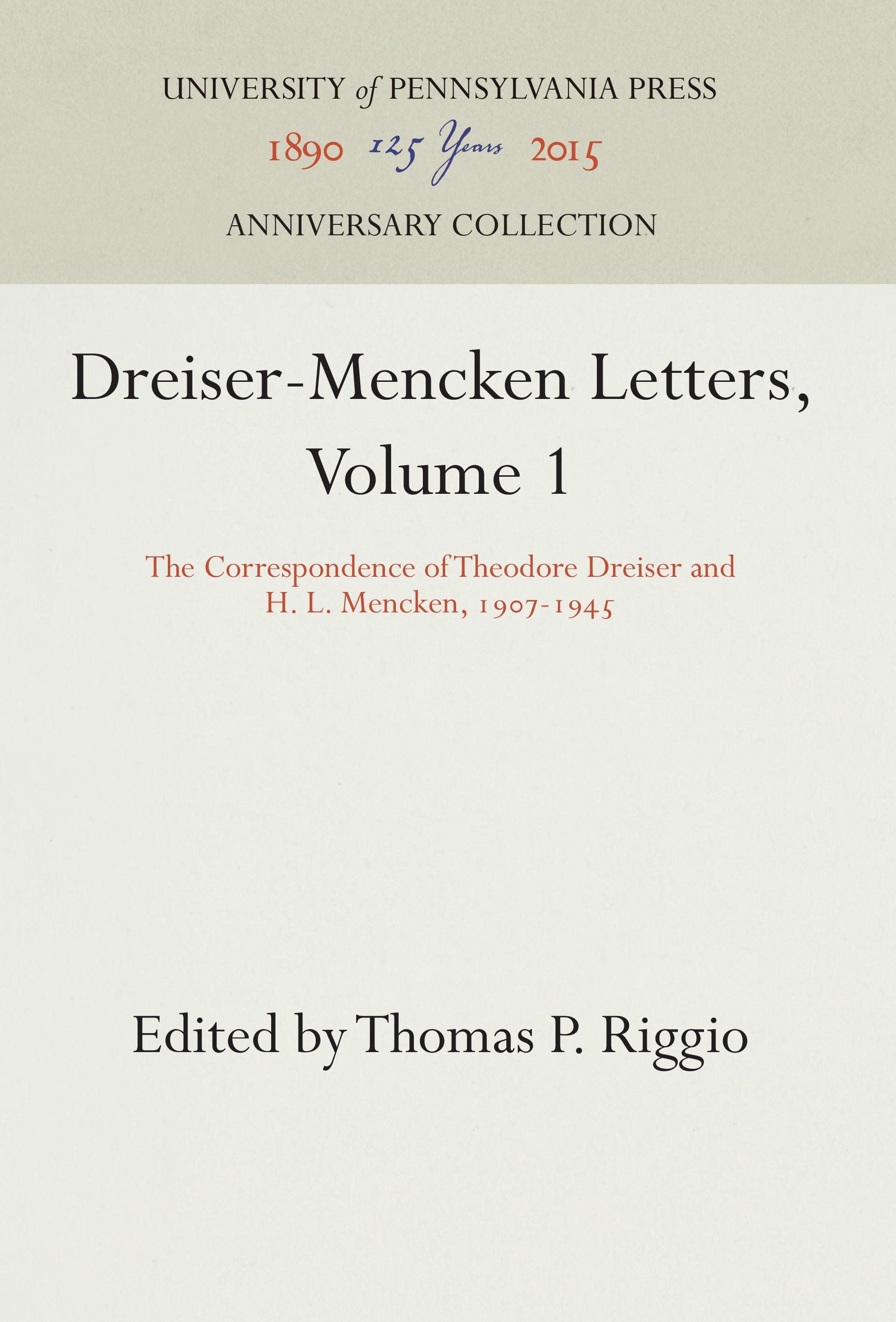 Vorderes Coverbild Dreiser-Mencken Letters, Volume 1