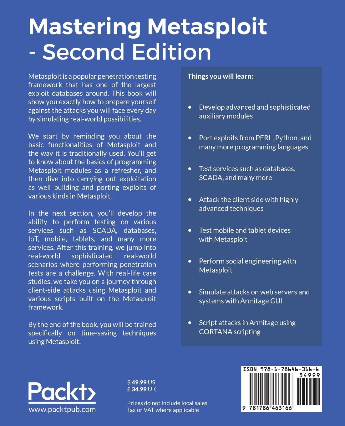 Rückseitencover Mastering Metasploit, Second Edition