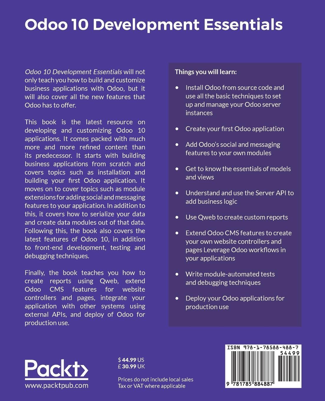 Rückseitencover Odoo 10 Development Essentials