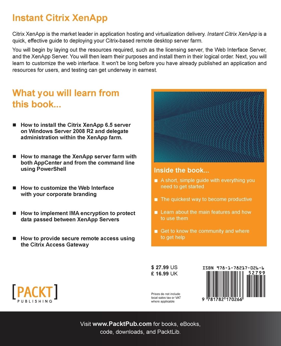 Rückseitencover Instant Citrix XenApp 6.5