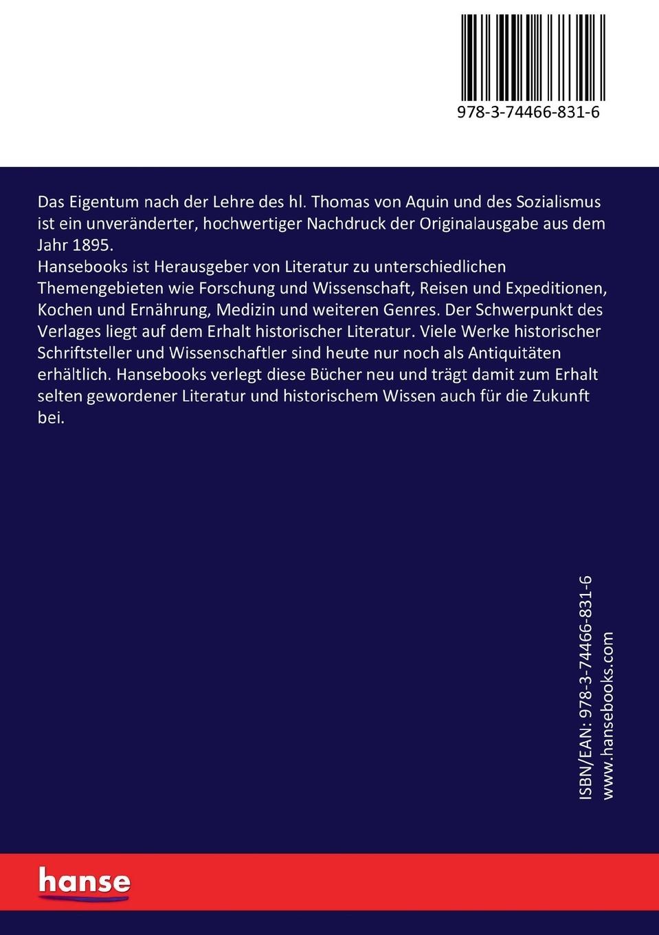 Rückseitencover Das Eigentum nach der Lehre des hl. Thomas von Aquin und des Sozialismus