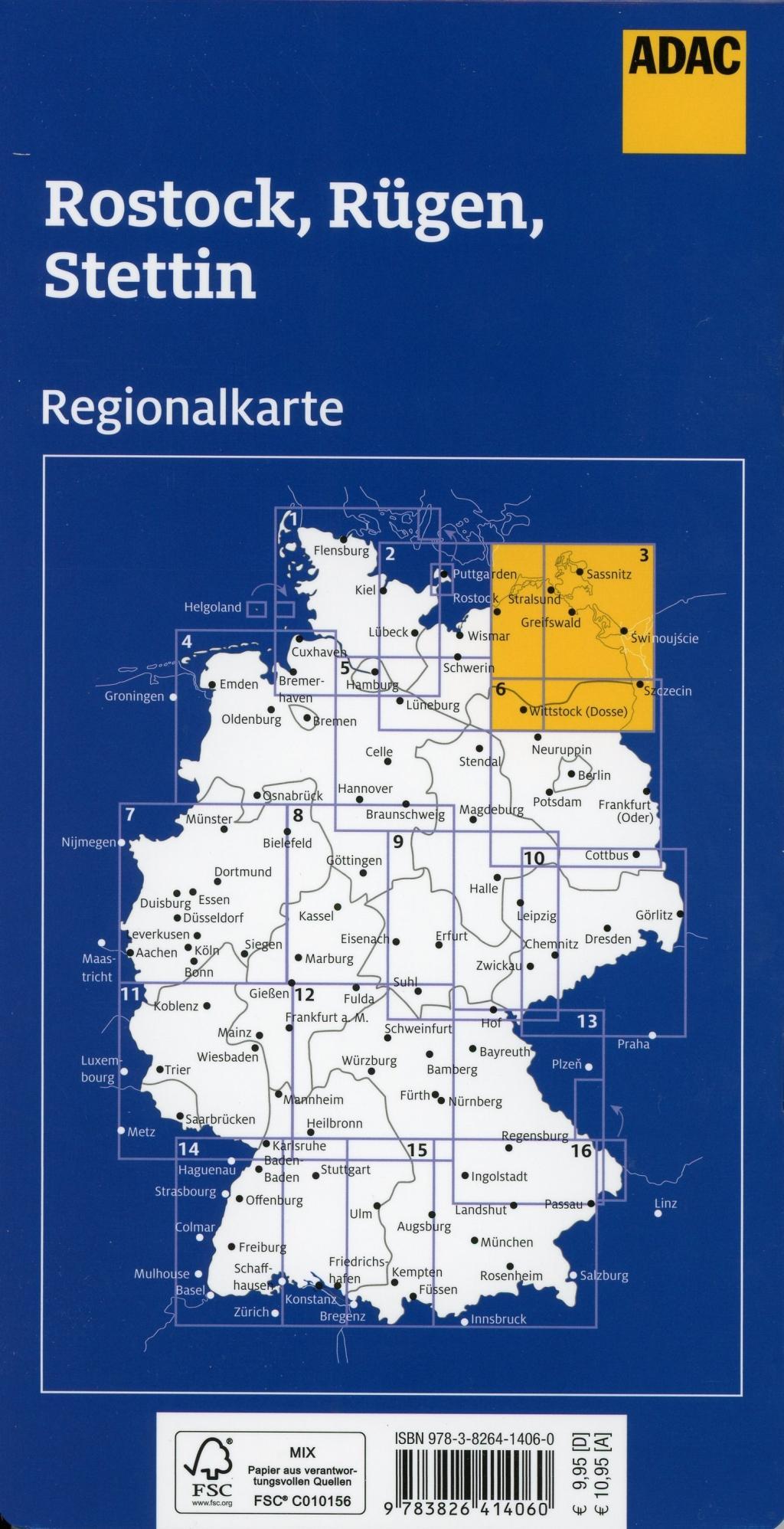 Beispielinhalt (Bild) ADAC Regionalkarte Deutschland Blatt 3 Rostock, Rügen, Stettin 1:150 000