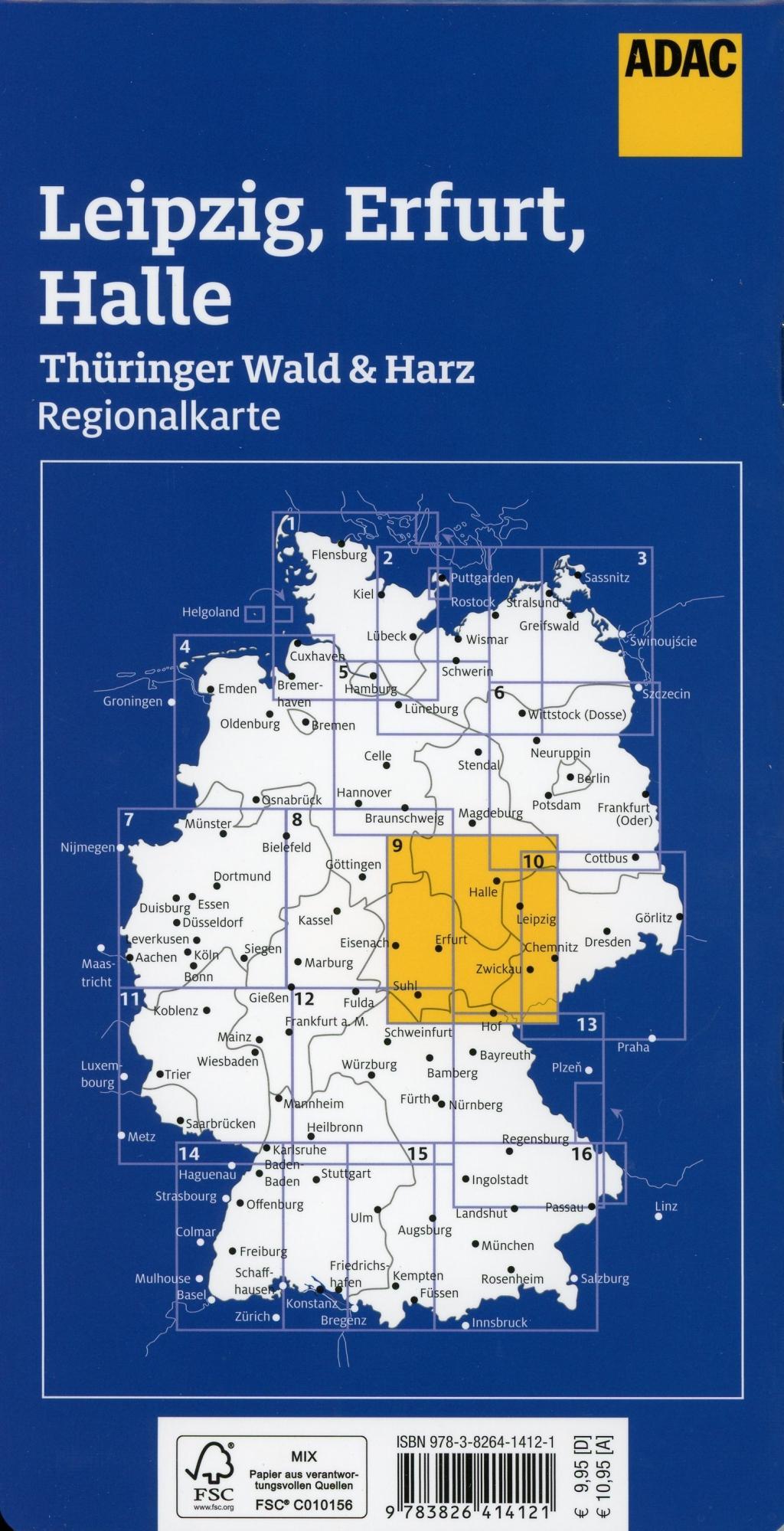 Beispielinhalt (Bild) ADAC Regionalkarte Blatt 9 Leipzig, Erfurt, Halle 1:150 000