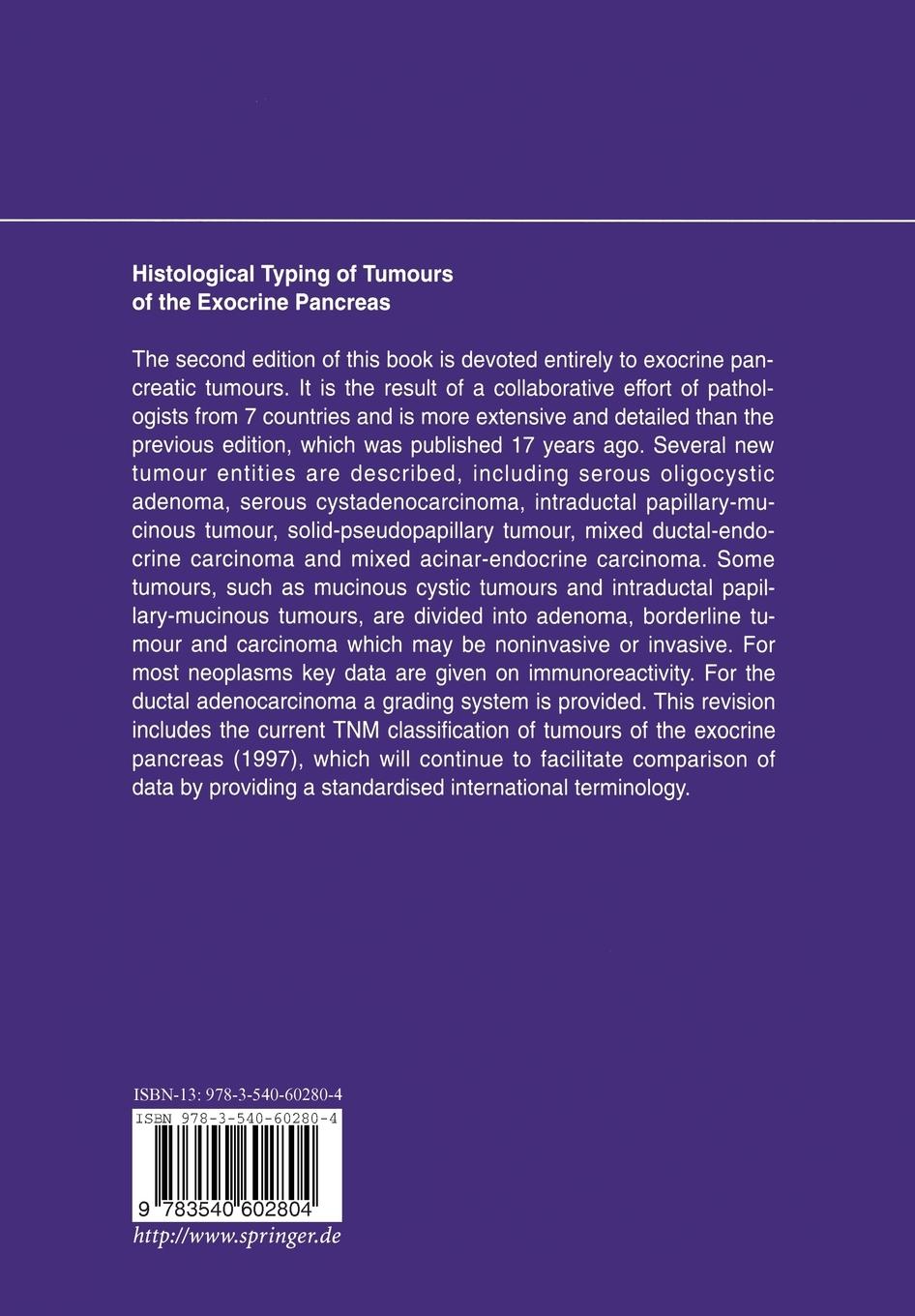 Rückseitencover Histological Typing of Tumours of the Exocrine Pancreas