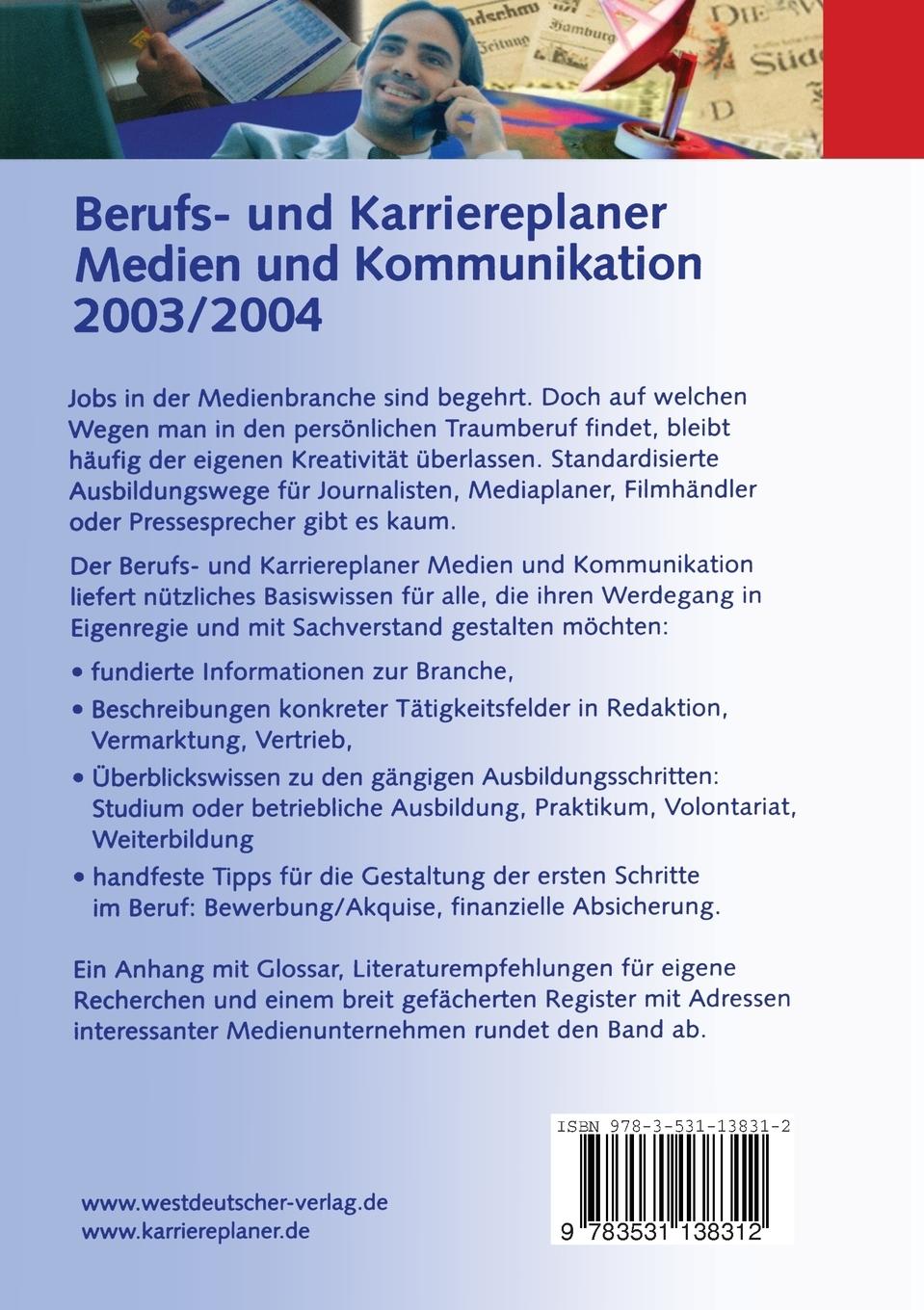Rückseitencover Berufs- und Karriereplaner Medien und Kommunikation 2003/2004