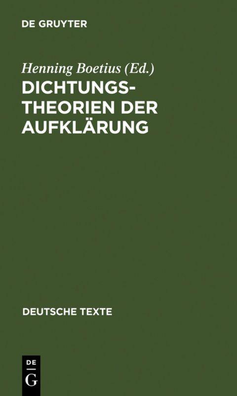 Vorderes Coverbild Dichtungstheorien der Aufklärung