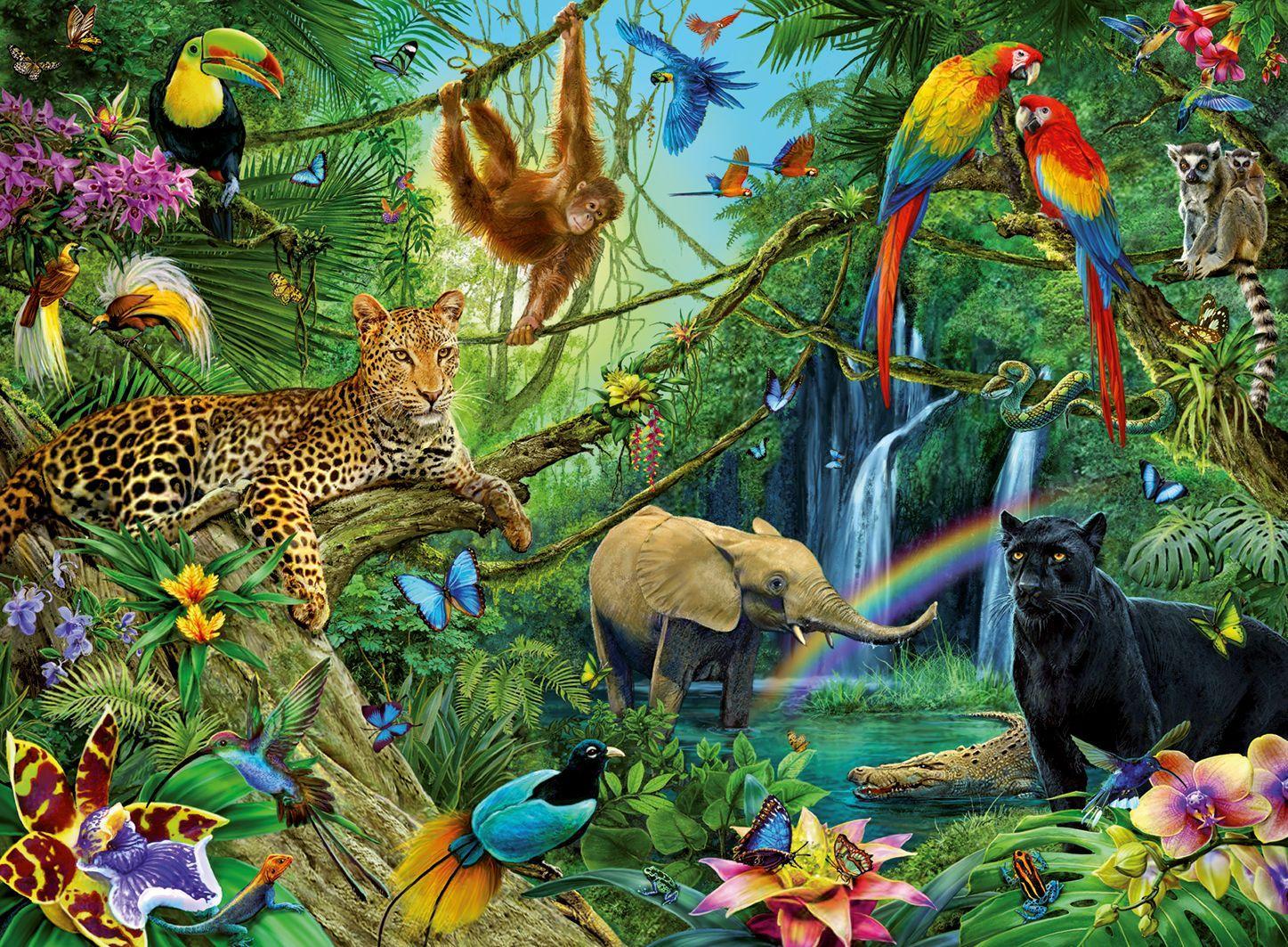 Beispielinhalt (Bild) Ravensburger Kinderpuzzle - 12660 Tiere im Dschungel - Tier-Puzzle für Kinder ab 8 Jahren, mit 200 Teilen im XXL-Format