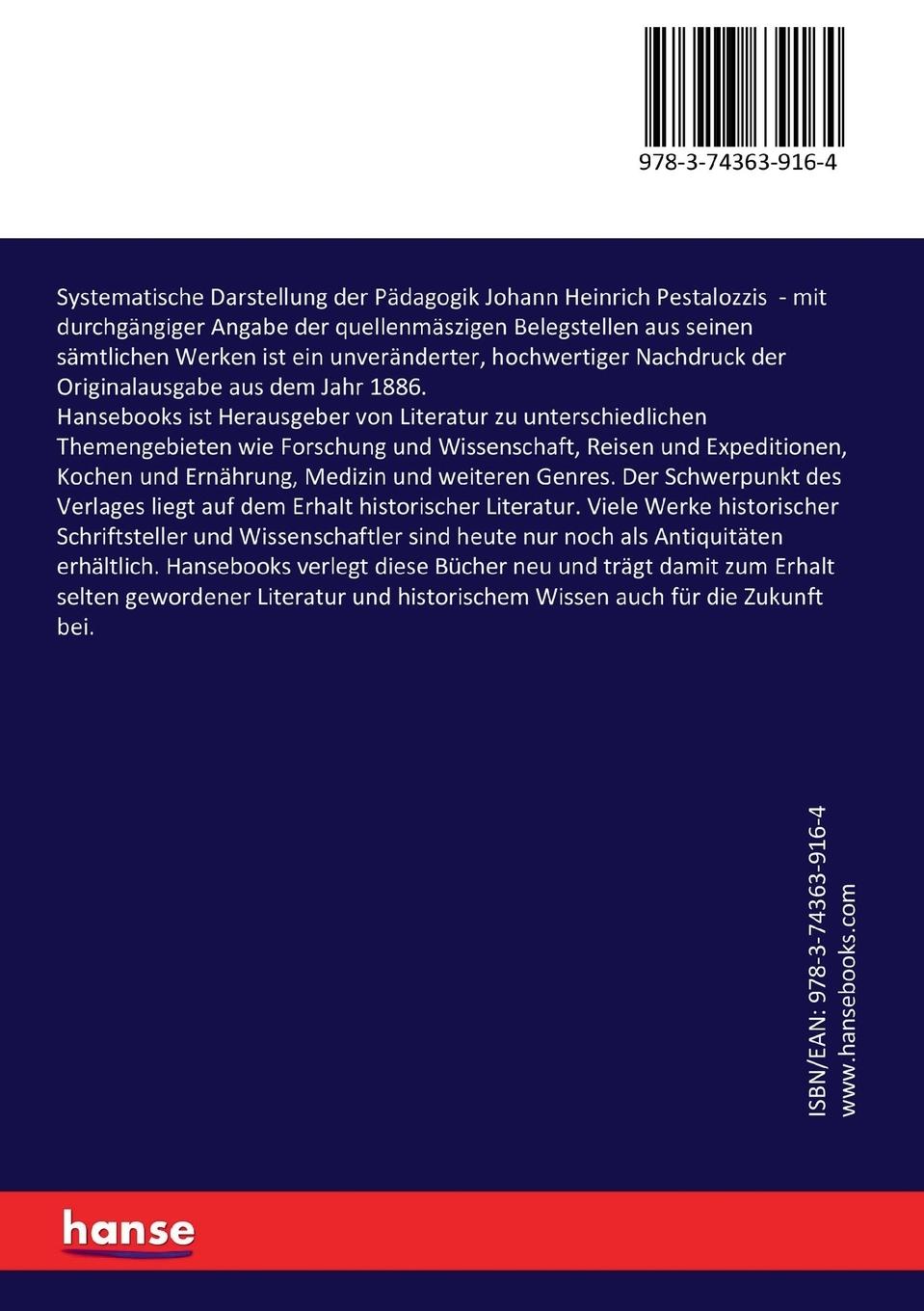 Rückseitencover Systematische Darstellung der Pädagogik Johann Heinrich Pestalozzis