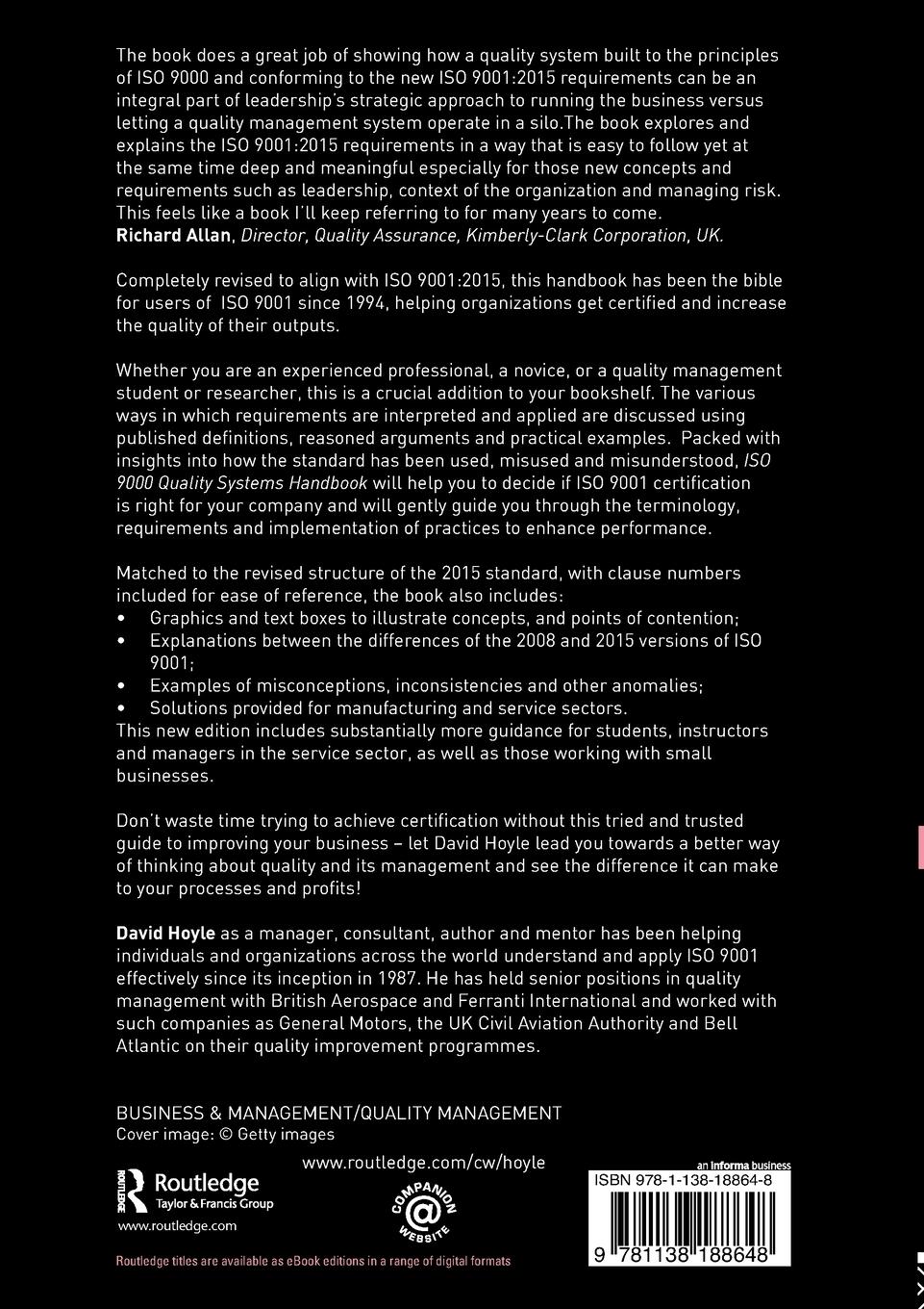 Rückseitencover ISO 9000 Quality Systems Handbook-updated for the ISO 9001