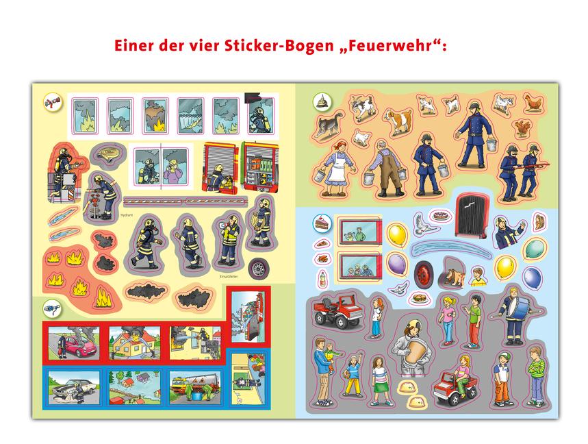 Beispielinhalt (Bild) Wieso? Weshalb? Warum? Stickerheft: Feuerwehr